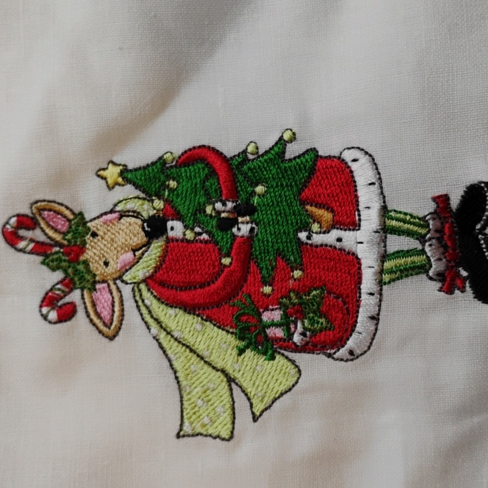 🦌 Fabric CHRISTMAS NAPKIN TEA TOWEL Kitchen Linen SWEET PAIR NWT DEADSTOC